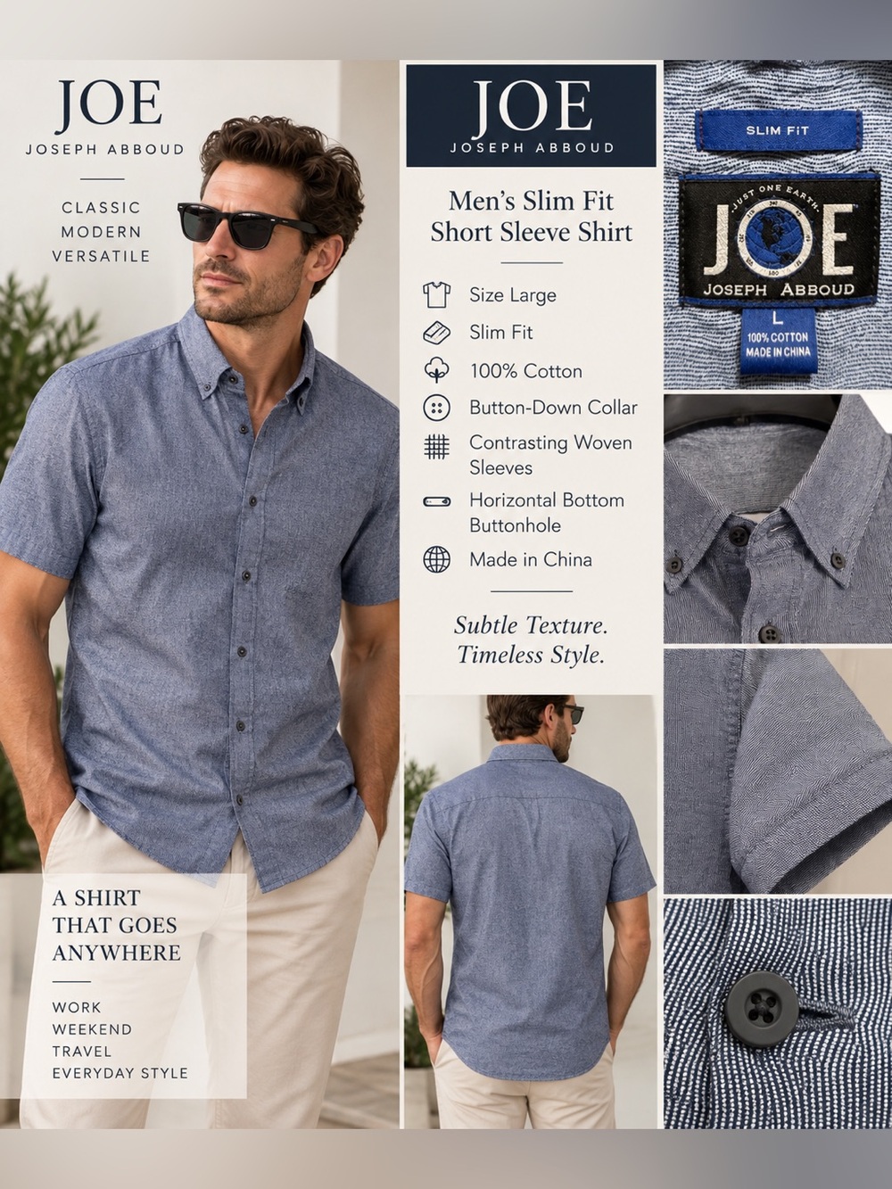 JOE Joseph Abboud Blue Slim Fit Short Sleeve Shirt Men’s L